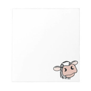 Bloc-note dessin animé vache noir blanc rose baiser gris an
