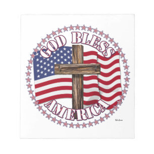 Bloc-note Dieu Bénisse l'Amérique et Croix Avec Drapeau USA 