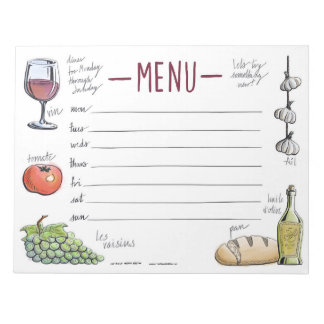 Bloc-note Dîner Gourmet Hebdomadaire Menu Sticky Notepad
