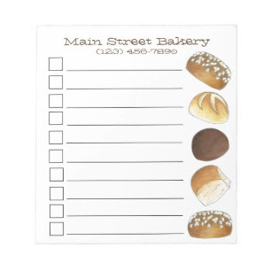 Bloc-note Dîner Pain Rolls Buns Boulangerie Baker Chef Foody