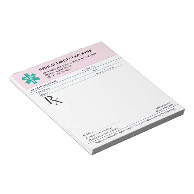 Bloc-note Doctor Prescription Medical RX Pad – Security Rose (Incliné)