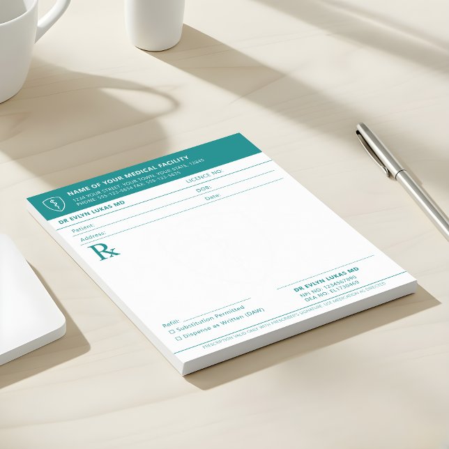 Bloc-note Doctor Prescription Teal Medical RX Pad (Créateur téléchargé)
