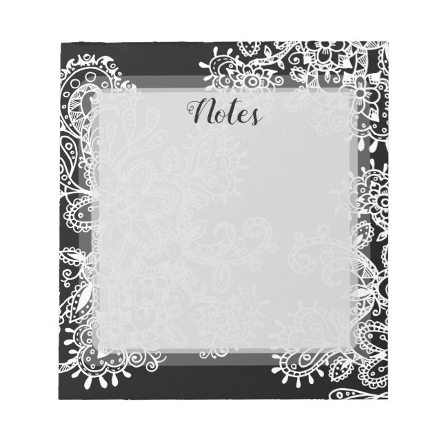 Bloc-note Doodle de fleurs Mandala noir et blanc dessiné à l (Devant)