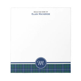 Bloc-note Douglas Family Navy Blue Modern Tartan Monogramme
