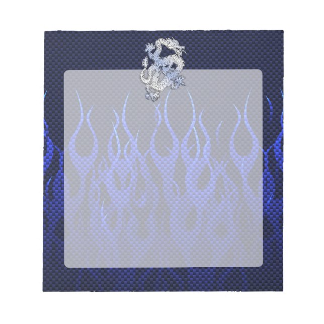 Bloc-note Dragon Bleu dans Chrome Carbon course flammes (Devant)
