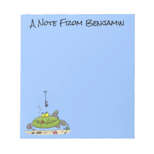 Bloc-note Drôle gras affamé poisson vert dessin de pêche
