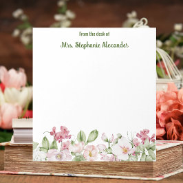 Bloc-note Du Bureau De L'Élégante Aquarelle Florale Rose
