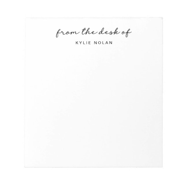 Bloc-note Du Bureau de Monogramme Script Blanc (Devant)