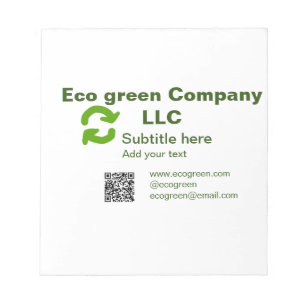 Bloc-note Eco green nom de l'entreprise q r code site intern