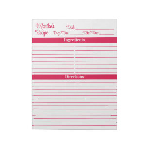 Bloc-note Écriture Élégante Cerise Rouge 8.5x11 Recettes de