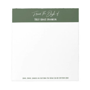 Bloc-note Écriture manuscrite du bureau du bloc vert foncé