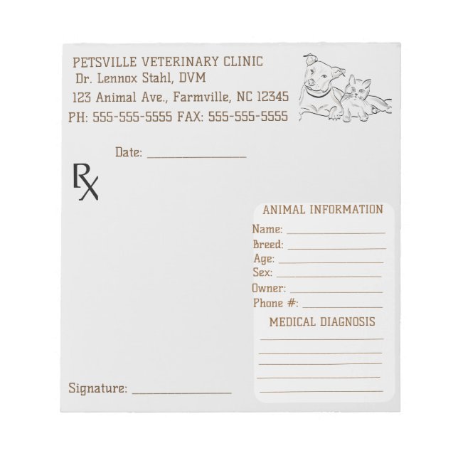 Bloc-note Editable Veterinary Dog and Cat Prescription  (Devant)