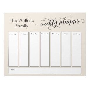 Bloc-note Elaborer Script Simple Cream Weekly Planner