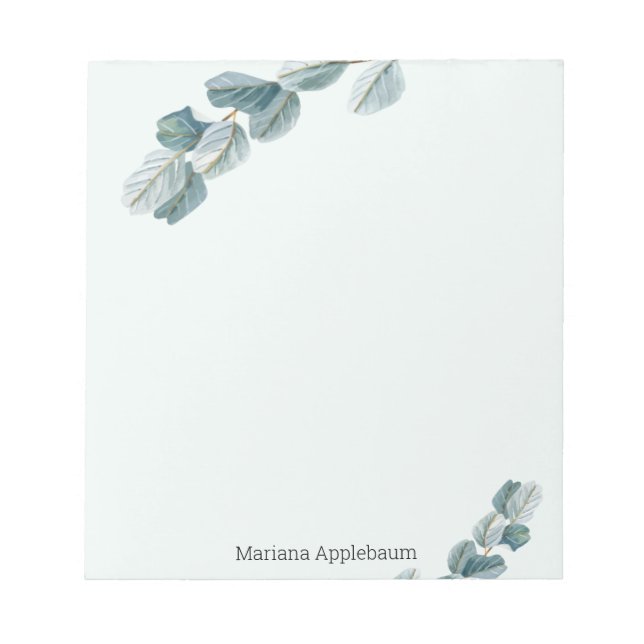 Bloc-note élégant aquarelle eucalyptus feuille vert (Devant)