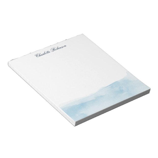 Bloc-note Elégant Aquarelle Script Blue Ombre personnalisé (Incliné)