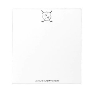 Bloc-note Elegant Black Golf Monogram Crest