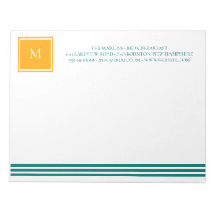 Bloc-note Élégant blues Turquoise blanc rayé Monogramme B &