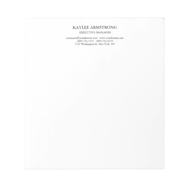 Bloc-note Élégant Classique Simple Blanc Professionnel (Devant)