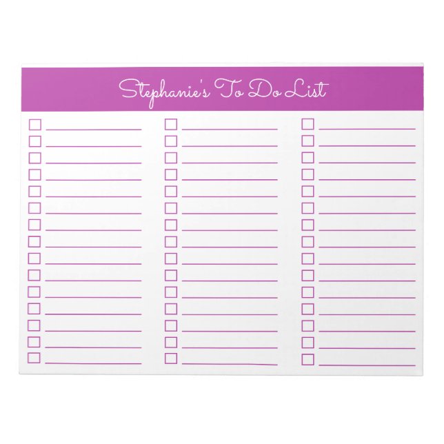 Bloc-note Elegant Dark Pink 8.5x11 Three Column Checklist (Devant)