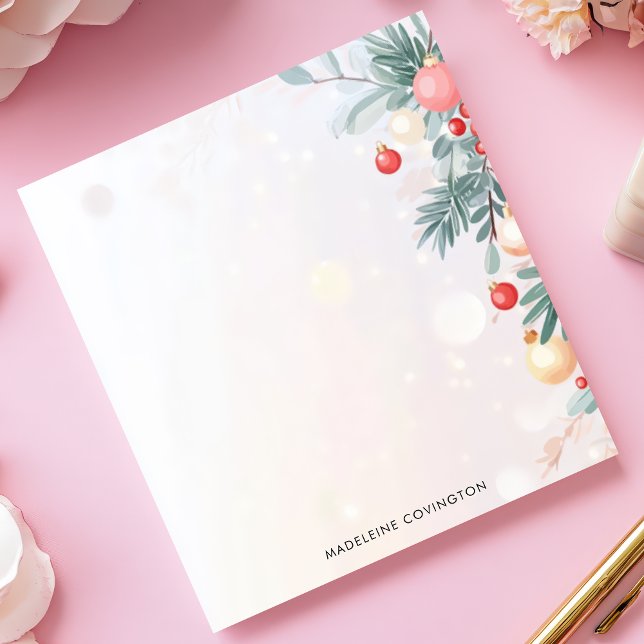 Bloc-note Élégant feuillage de Noël Nom personnalisé (Créateur téléchargé)