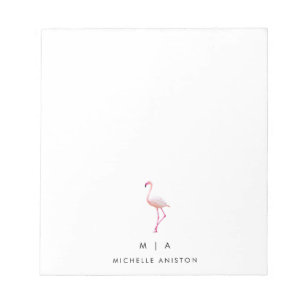 Bloc-note Élégant Flamant rose blanc rose   Monogramme perso