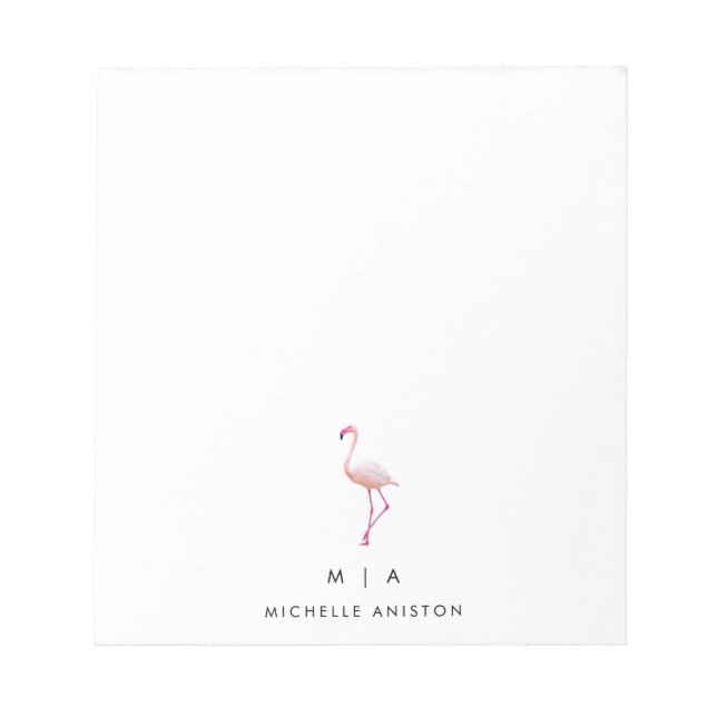 Bloc-note Élégant Flamant rose blanc rose | Monogramme perso (Devant)