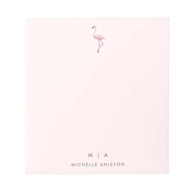 Bloc-note Élégant Flamant rose or Rose | Monogramme personna (Devant)