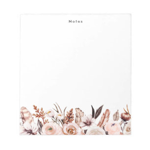 Bloc-note Élégant floral bohème personnalisé aquarelle 