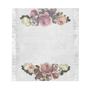 Bloc-note Élégant floral Vintage victorien noir et blanc