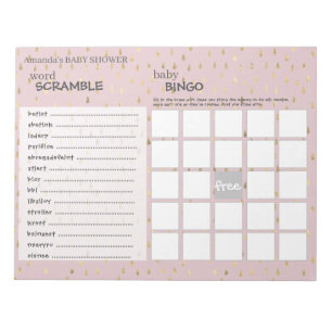 Bloc-note Élégant jeu de Baby shower Pink & Gold Raindrops