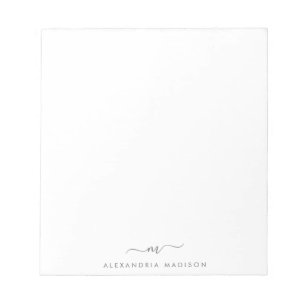 Bloc-note Élégant mignon élégant gris argent Monogramme init