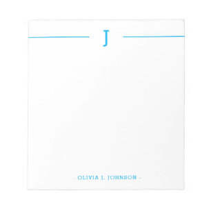 Bloc-note Elegant Monogram Modern Blue White Notepad