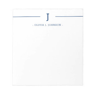 Bloc-note Elegant Monogram Name Navy White Notepad