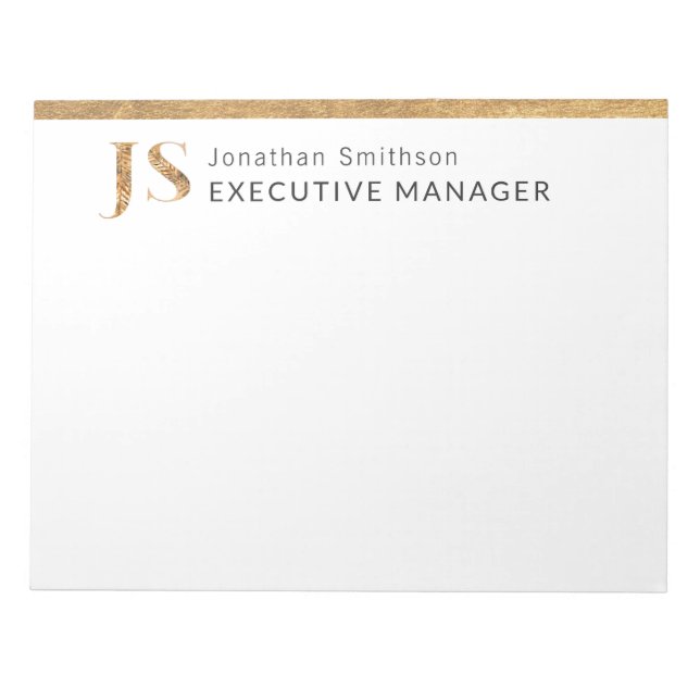 Bloc-note Élégant Monogramme personnalisé blanc et or (Devant)