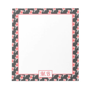 Bloc-note Élégant motif de punaises rouges sur monogramme