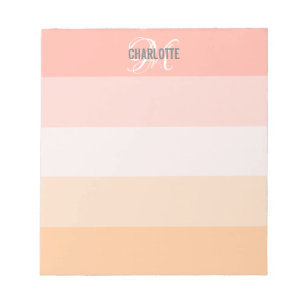 Bloc-note Élégant nom de monogramme rayé rose vif