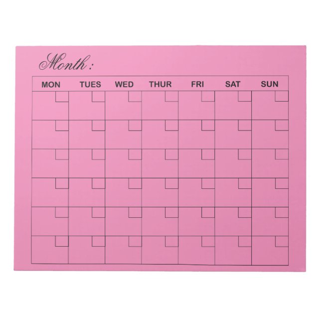Bloc-note Élégant planificateur de calendrier mensuel rose (Devant)