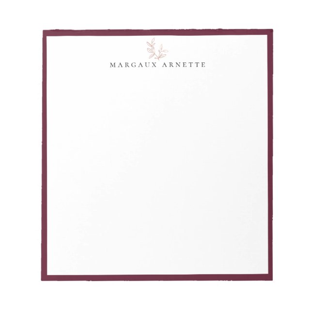 Bloc-note Elégant Rose Gold Botanical Branch Bordeaux Frame (Devant)