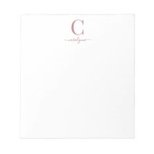 Bloc-note Élégant Rose Gold Rose Monogramme Script