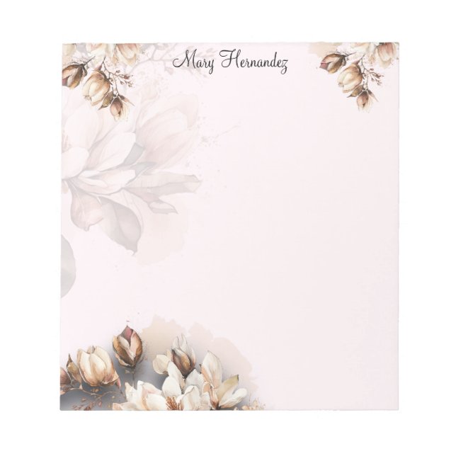Bloc-note Élégant rose pâle floral personnalisé (Devant)