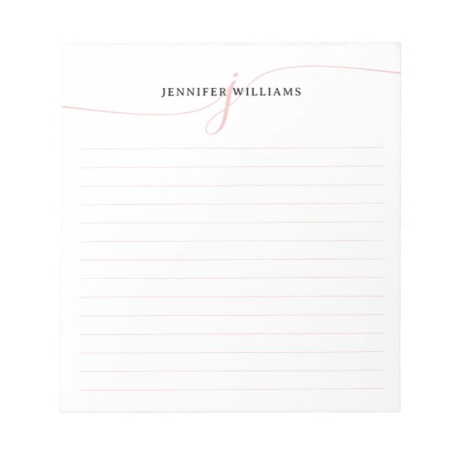 Bloc-note Élégant Script Blush rose moderne Monogramme Linne (Devant)