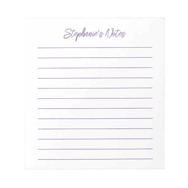 Bloc-note Élégant Script Moderne Violet Personnalisé (Devant)