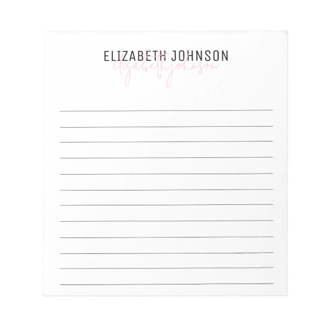 Bloc-note Élégant Script noir rose classique Linne (Devant)