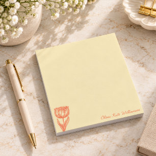 Bloc-note Élégant Script Personnalisé Fleurs Jaune Orange