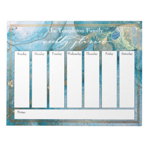 Bloc-note Élégant Script Weekly Planner Turquoise & Gold Art
