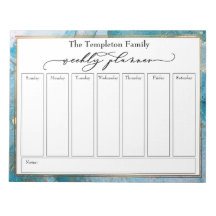 Élégant Script Weekly Planner Turquoise & Gold Art