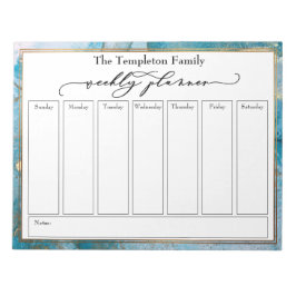 Bloc-note Élégant Script Weekly Planner Turquoise & Gold Art