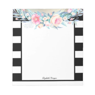 Bloc-note Elégant Style Stripes, Aquarelle Fleurs