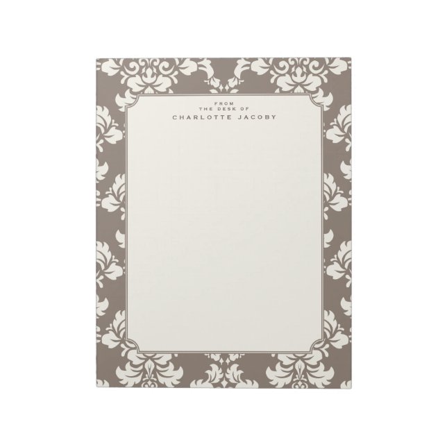Bloc-note Élégant Taupe Damask Lettre Taille Papier à lettre (Tourné)