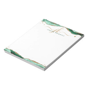 Bloc-note Élégant vert Agate Script Monogramme Initiales